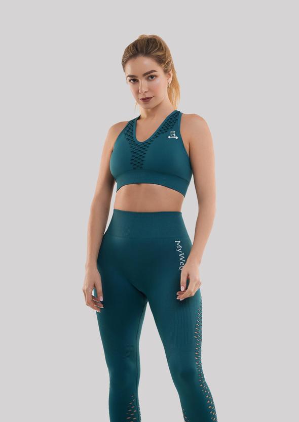Racerback Sports Bra | Removable Padding | Supportive Ribbed Waistband | Teal | MyWeigh
