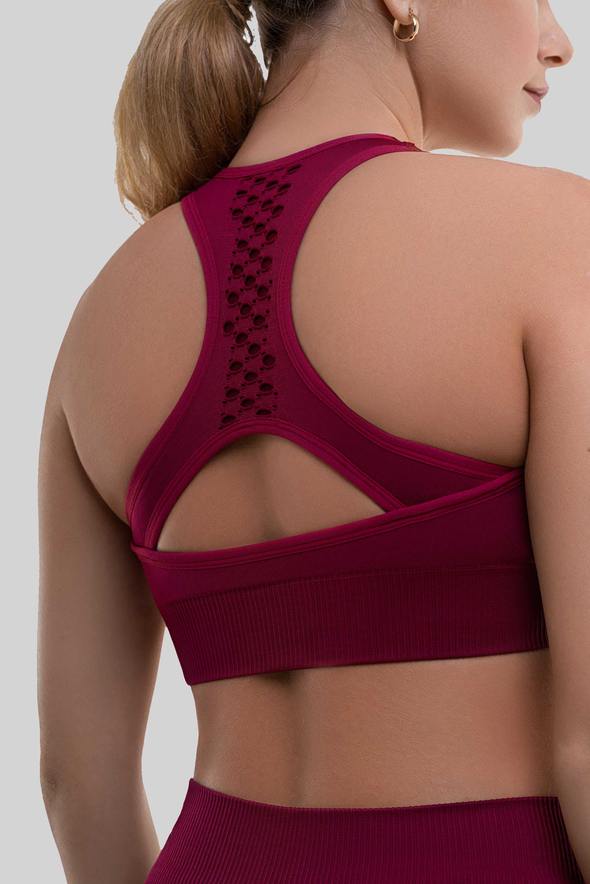 Racerback Sports Bra | Removable Padding | Supportive Ribbed Waistband | Berry | MyWeigh